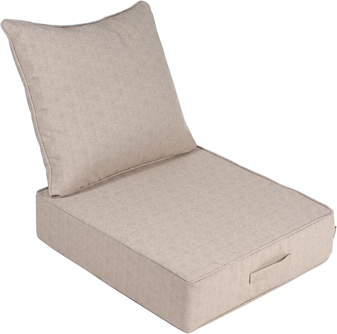 Outdoor Olefin Water-Resistant Deep Seat Cushion Set, 23''x 26''x6'' Weather and Fade Resistant Patio Furniture Seat Cushion, Thickened Sofa Chair Pad with Straps for Lawn, Garden, Light Beige