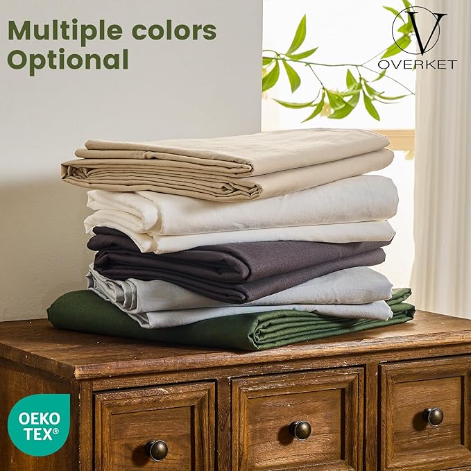 100% Linen Sheet Set Cal King Size Extra Deep Pocket Fits 18-24 Inch Mattress, Breathable & Soft, Smooth 6-Piece Set for Thick Mattresses Hotel Luxury Bedding（Cal King, Forest Green）