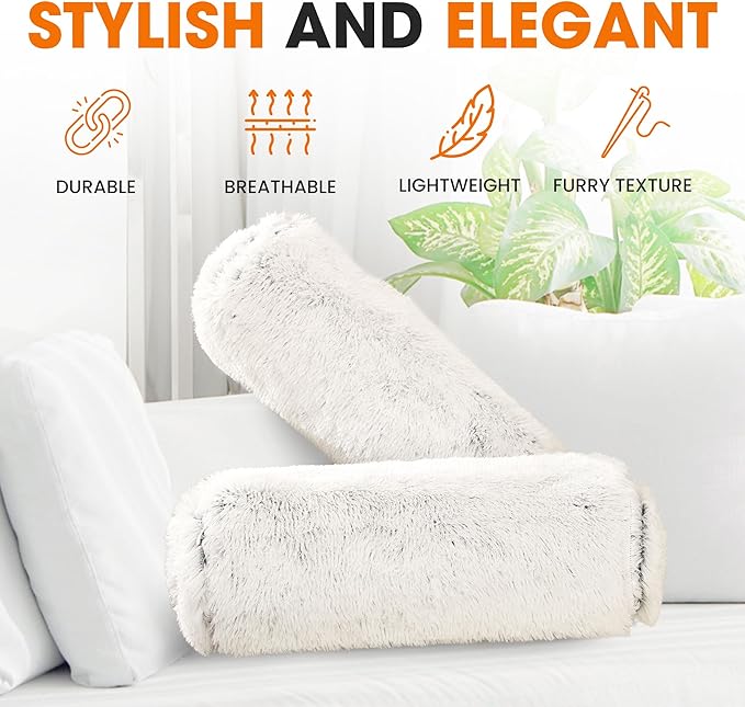 Cheer Collection Bolster Pillow. Set of 2 Shaggy Bolster Pillows, Decorative Cylinder Pillows for Bed & Couch, Round Neck Roll Pillow, Plush Tube Pillow for Lumbar, Head, Spine Support, Blue