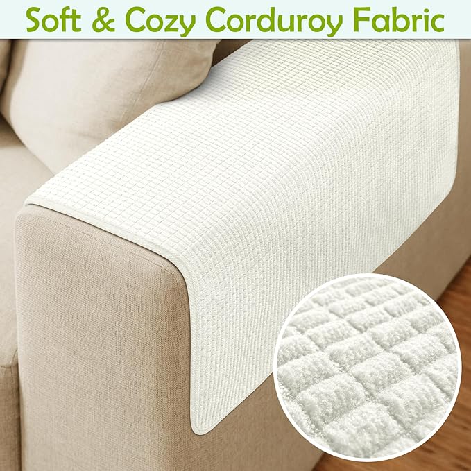 Couch Arm Covers, Sofa Arm Covers, Waterproof Armrest Cover for Sofa, Armchair, Loveseat, Non-Slip Recliner Arm Cover, Sofas Headrest Cover, Arm Chair Covers Set of 2 (Cream, 24"×20")