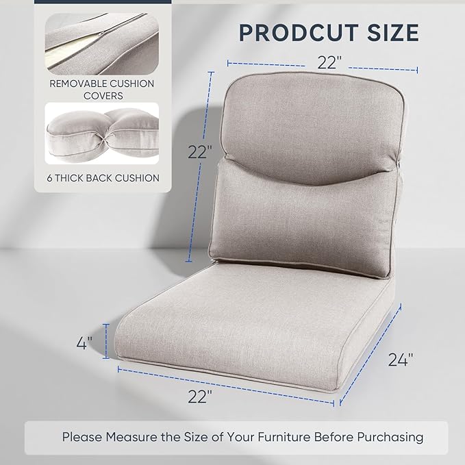 10-Piece Outdoor Patio Cushion Set - Fade & Water Resistant with Removable Olefin Cover, 22x24x4 Inch Memory Foam Cushions for Wicker Sectional Sofa – Beige/Crescent