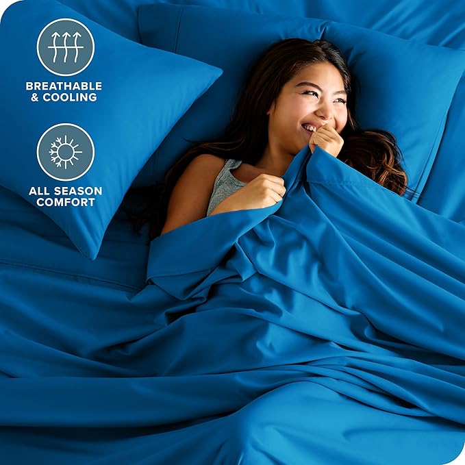 Bare Home Twin Sheet Set - 1800 Ultra-Soft Microfiber Twin Bed Sheets - Double Brushed - Deep Pockets - Easy Fit - Extra Soft - 3 Piece Set - Bedding Sheets & Pillowcases (Twin, Medium Blue)