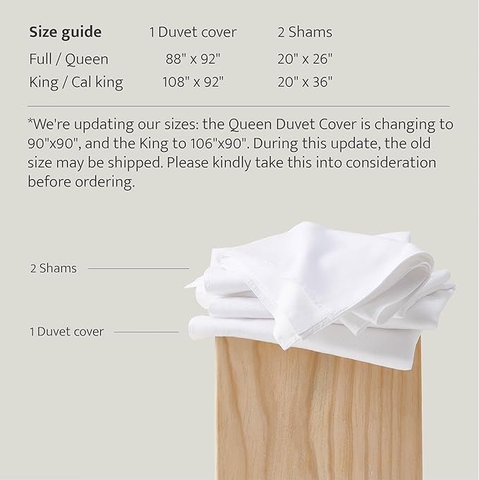 Double Stitch Cotton Tencel Duvet Cover - Queen Size Comforter Cover, Luxury & Soft Eucalyptus Lyocell Bedding Set for Hot Sleepers, Cooling & Breathable, Button Closure, Bright White, 90"x90"