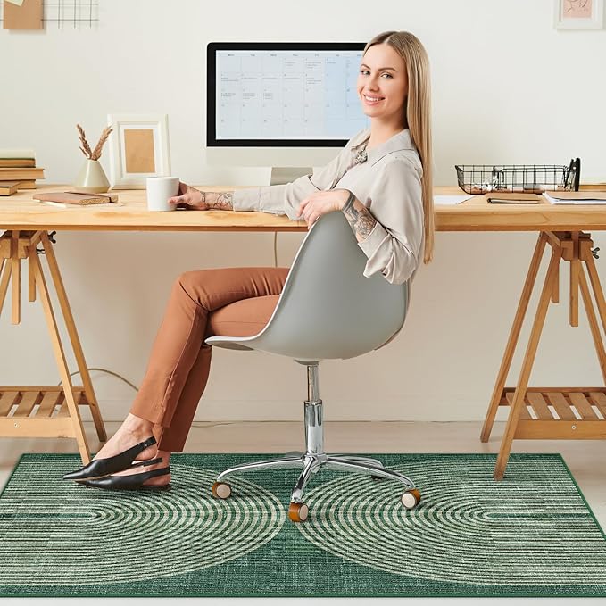 Office Chair Mat for Hardwood Floor&Tile Floor,36"X 48" Heavy Duty Desk Chair Mat for Hard Floors,Under Desk Rug for Rolling Computer Chair,Anti Slip,Low Pile Carpet Floor-Geo Green