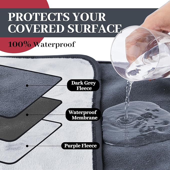 Waterproof Blanket for Bed Couch Sofa, 40''x60'' Reversible & Washable, Fleece and Flannel Waterproof Mat, Water Resistant Bed Cover, Leakproof Mattress Protector(Gray/White)