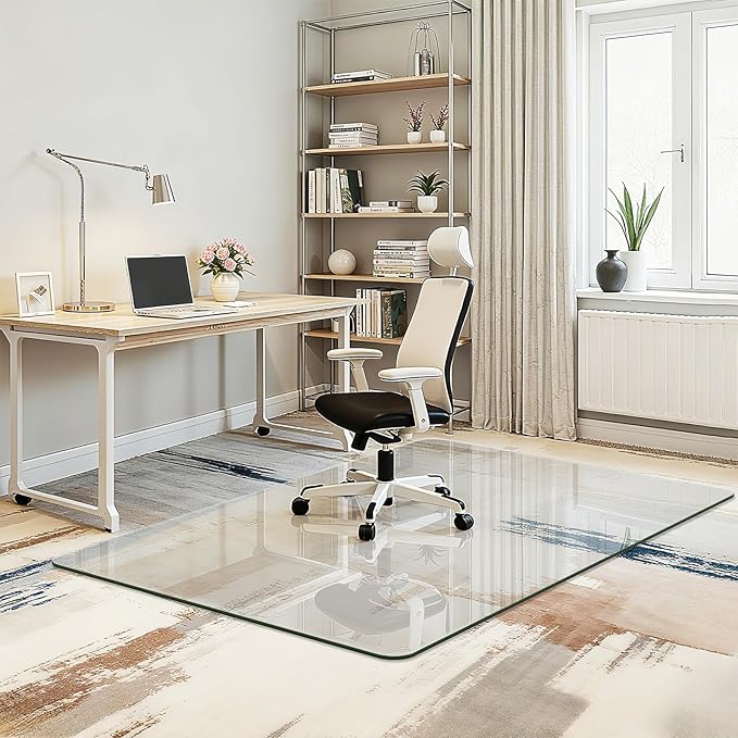 Office Chair Mat for Carpet & Hardwood, Upgraded 48" x 72" Tempered Glass Chair Mat for Office Home, with 4 Anti-Slip Pads