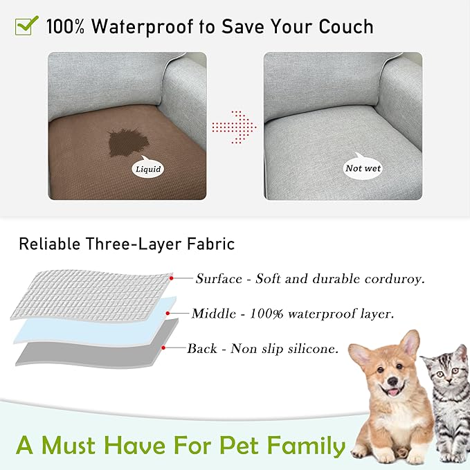 Couch Arm Covers, Waterproof Armrest Cover for Sofa, Armchair, Loveseat, Non-Slip Recliner Arm Covers, Sofa Headrest Covers, Arm Chair Covers Set of 2 (Chocolate, 26"×26")