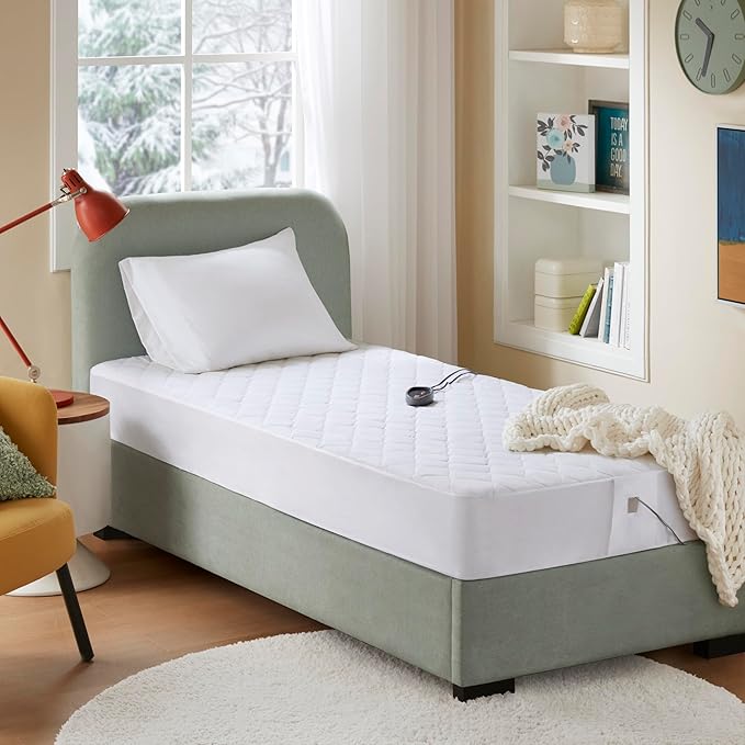 Beautyrest Cotton Blend Heated Mattress Pad Secure Comfort Technology - Luxury Quilted Electric Mattress Pad with Deep Pocket - 5-Setting Heat Controllers, Full, White