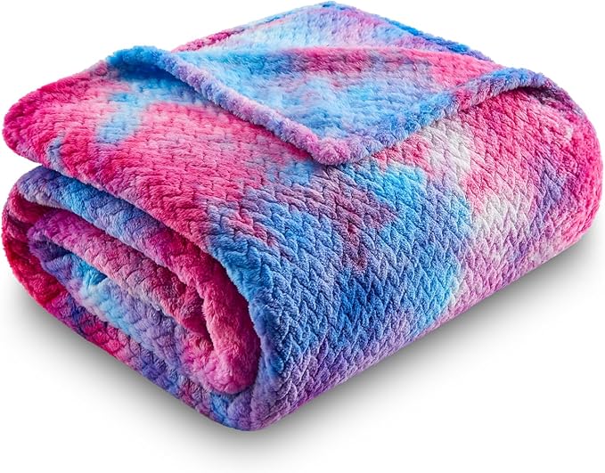 NEWCOSPLAY Super Soft Throw Blanket Deep Purple Rainbow Premium Silky Flannel Fleece Leaves Pattern Lightweight Bed Blanket All Season Use (Deep Purple Rainbow, Throw(50"x60"))