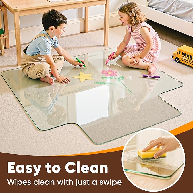 Antok Irregular Tempered Glass Chair Mat, 36"x48" Office Chair Mat for Carpet & Hardwood Floors, Heavy Duty 0.2" Desk Chair Mat for Smooth Rolling at Home or Office