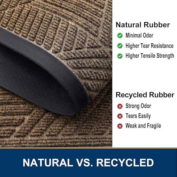 Smiry Front Door Mat Outside Entrance, Heavy Duty Sturdy Natural Rubber Doormat, Trap Dirt and Moisture, Easy Clean Low Profile Mats for Indoor Outdoor Entry, Irregular Triangle (36x24, Brown)