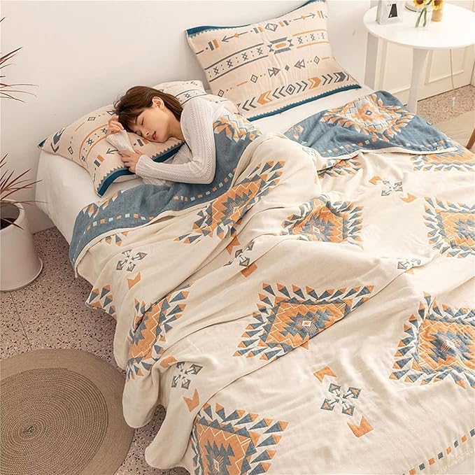 MSGKV Fall Blankets Cotton Throw Blanket 60''x 80'' Muslin Blanket for Couch Bed Chair,Cozy Soft Bed Cotton Quilted Boho Quilts Blankets Gifts for Women