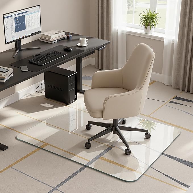 Antok Tempered Glass Chair Mat, 28"x42" Office Chair Mat for Carpet & Hardwood Floors, Heavy Duty 0.2" Desk Chair Mat for Smooth Rolling at Home or Office