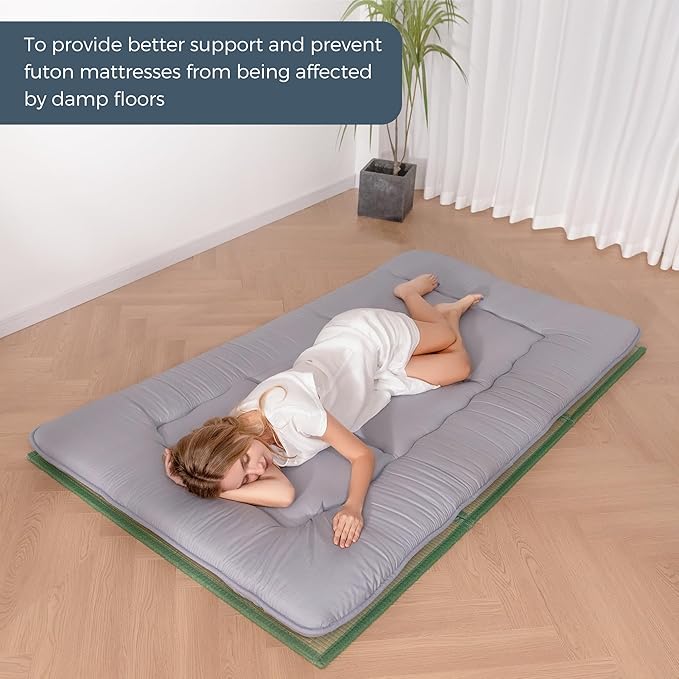 MAXYOYO Japanese Tatami Mat 100% Rush Grass Portable Folding Mat Futon Mattress Firm Traditional Floor Bed 79"x39"x0.47"