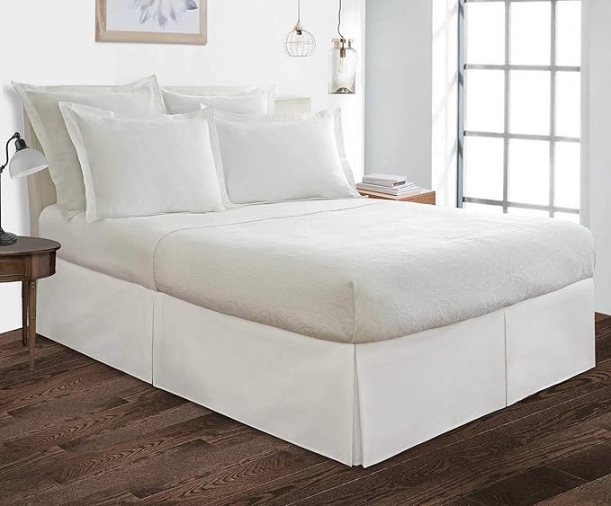 100% Cotton 800 Thread Count Box Pleated Bed Skirt - Luxury Pleated Dust Ruffle, Hotel Quality Modern Bed Skirt, Easy Fit with 12 Inch Tailored Drop, Twin, White