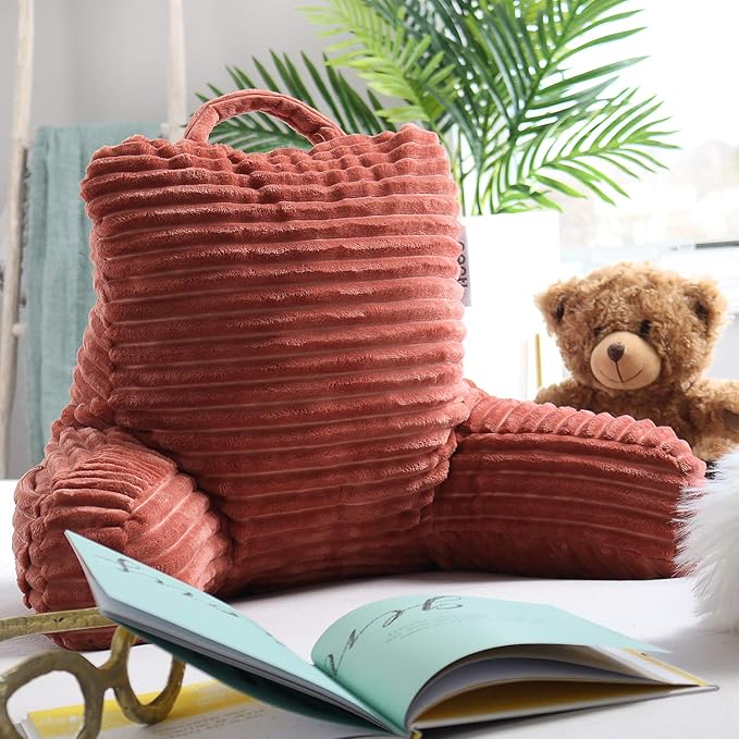 Nestl Reading Pillow for Kids & Teens with Shredded Memory Foam, Luxe Cut Plush Backrest Pillows for Reading and Gaming, For use on Couch, Bed, Floor, Adjustable Support with Washable Cover Misty Rose