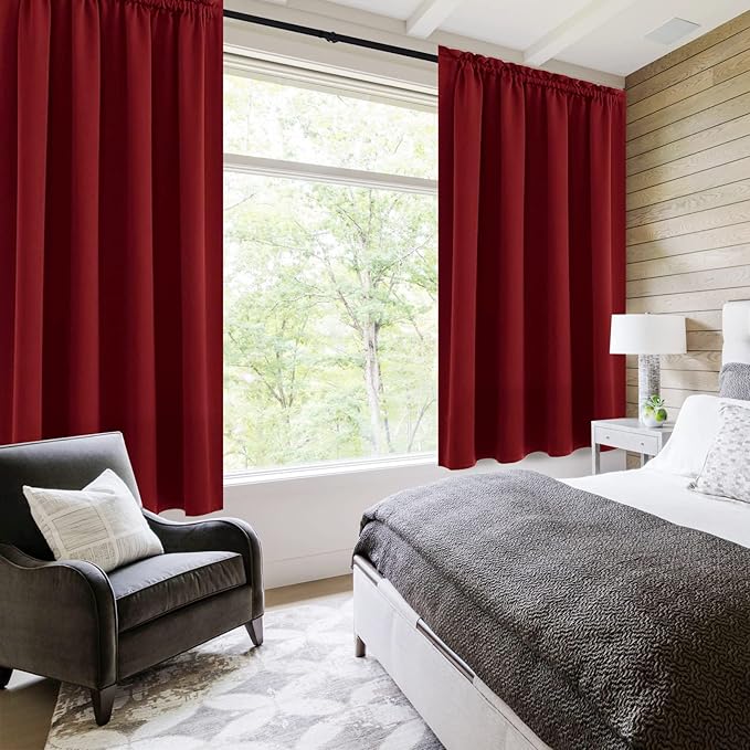 DWCN Christmas Burgundy Room Darkening Blackout Curtains - Thermal Insulated Privacy Energy Saving Window Curtain Drapes 52 x 45 inch Length, Set of 2 Bedroom Living Room Curtains