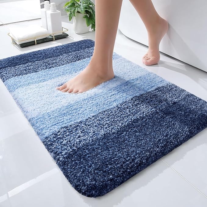 OLANLY Bathroom Rugs Mat 24x16, Extra Soft Absorbent Microfiber Bath Rugs, Rubber Backing, Quick Dry, Machine Washable Bath Mats for Bathroom Floor, Tub and Shower, Home Decor Accessories, Navy