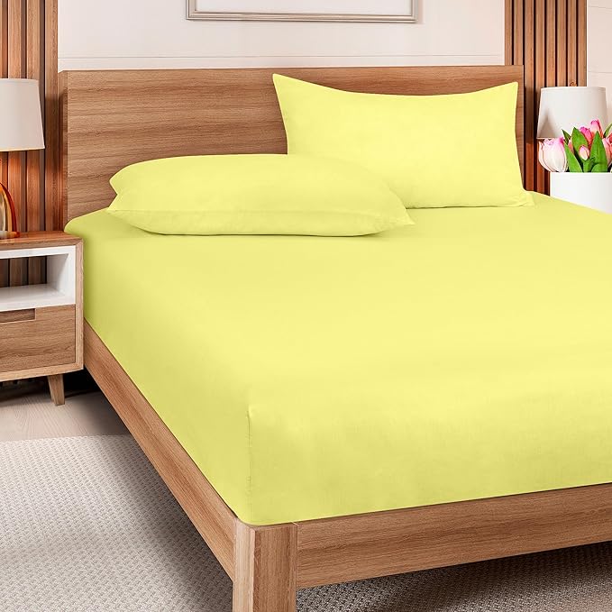ROYALE LINENS 300 Thread Count 100% Long Staple Combed Cotton Fitted Sheet Full - Super Soft Deep Pocket Bottom Sheet - Fitted Sheets Only - Elastic Sheets (Full, Yellow)