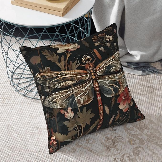 William Morris Abstract Vintage Floral Dragonfly Design 18x18 inches Throw Pillow Covers Square Pillowcases Decor for Bed Couch Sofa Living Room Cushion Covers