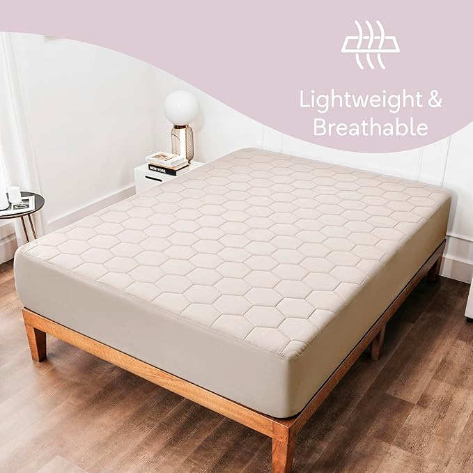 Hearth & Harbor 2 Pack Twin Size Quilted Fitted Mattress Pad Cover, 100% Waterproof Mattress Protectors, Deep Pocket Fitted Mattress Cover 8" - 21" (39" x 75", Beige Cream)