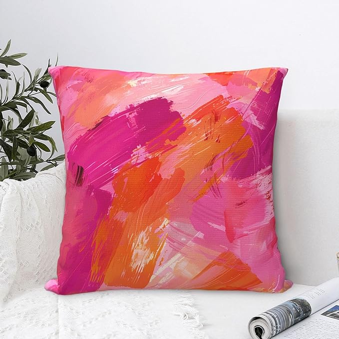 Abstract Pink and Orange Brush Aesthetic Throw Pillow Covers 18x18 inches Cozy Square Pillowcases Home Decor for Bed Couch Sofa Office Living Room Cushion Covers