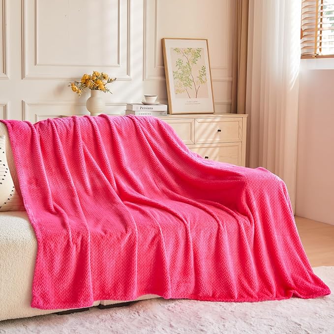 NEWCOSPLAY Super Soft King Blanket Dark Rose Red Premium Silky Flannel Fleece Leaves Pattern Lightweight Bed Blanket All Season Use (Dark Rose Red, King(90"x110"))