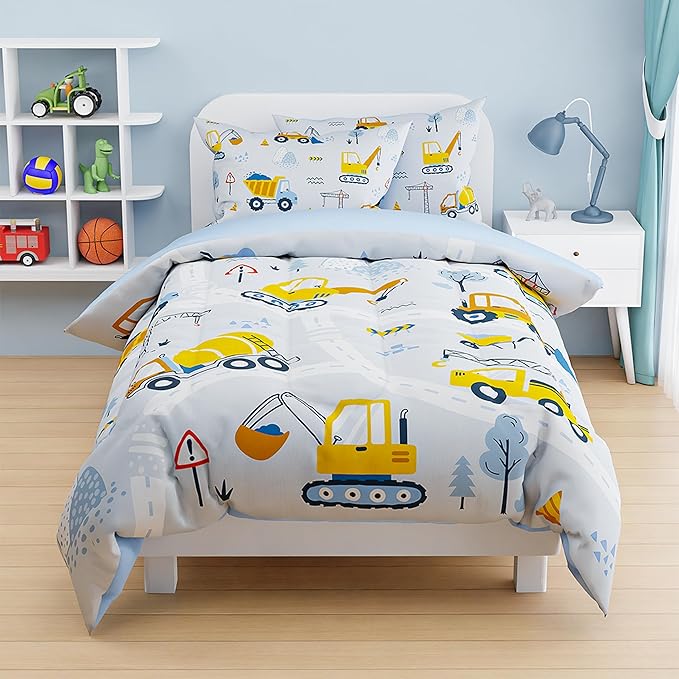 SANDJEST Construction Duvet Cover Sets Full Size for Kids Boys, Incude 1 Polyester Comforter Cover 80x90 Inches and 2 Pillowcases 20x26 Inches, Comforter Not Included, Gift for Christmas Birthday