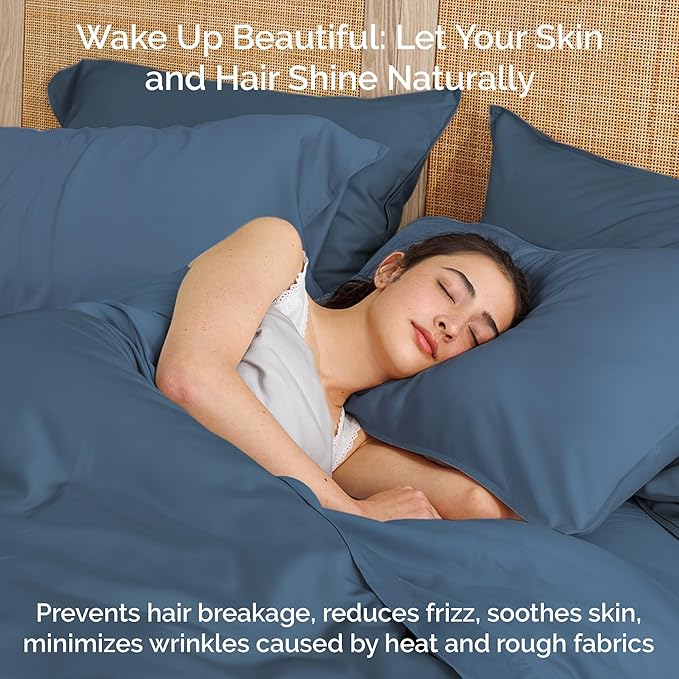 Duvet Cover Set - 100% Viscose Derived from Bamboo Duvet Cover Queen Size, 3 PC Luxury Cooling Duvet Cover for Hot Sleepers, Silky Buttery Soft Comforter Cover & 2 PC Queen Pillowcases, Storm