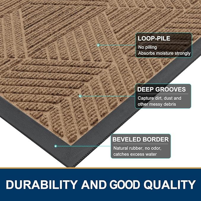 Smiry Front Door Mat Outside Entrance, Heavy Duty Sturdy Natural Rubber Doormat, Trap Dirt and Moisture, Easy Clean Low Profile Mats for Indoor Outdoor Entry, Irregular Triangle (59x24, Coffee)