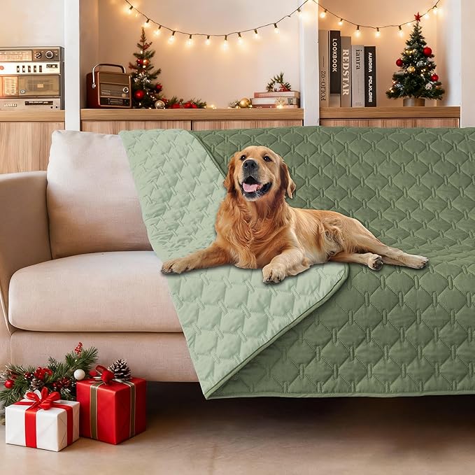 gogobunny 100% Double-Sided Waterproof Dog Bed Cover Pet Blanket Sofa Couch Furniture Protector for Puppy Large Dog Cat, Reversible (52x82 Inch (Pack of 1), Dark Green/Light Green)