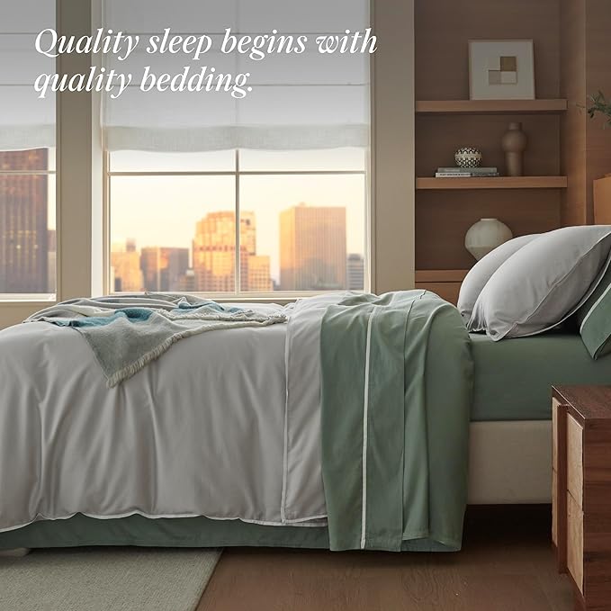 Double Stitch Cotton Tencel Duvet Cover - King Size Comforter Cover, Luxury & Soft Eucalyptus Lyocell Bedding Set for Hot Sleepers, Cooling & Breathable, Button Closure, Winter Sky Contrast, 106"x90"
