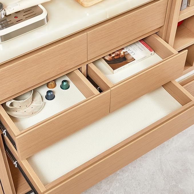 100% EVA Shelf Liner for Kitchen Cabinet, 24" x 240" Drawer Liners Non Adhesive Non Slip Waterproof Plastic Paper, Dresser Pantry Bathroom Refrigerator Protector, Cream