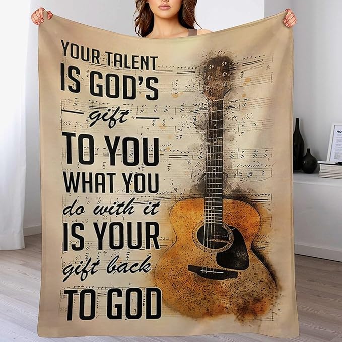 Guitar Music Blanket Gifts for Girls Women Men - Soft Warm Cozy Fleece Throw for Kids Adults - Couch Sofa Bed 40"x50"