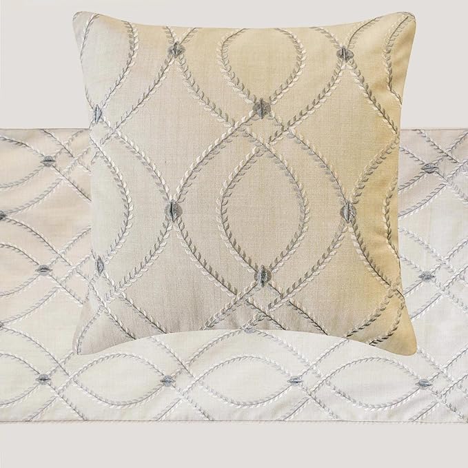 The HomeCentric Beige Bed Runner for King/Queen/Twin Cotton Linen Decorative Bed Scarf 53"x18" Bed Runner Without Pillow Cover, Geometric Bed Scarf Bedroom Décor Accent - Broderie Belle