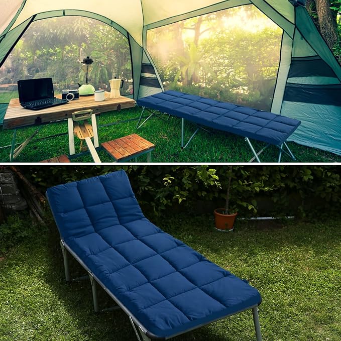 Cot Mattress Topper (Improved Thickness), Foam Quilted Pads for Camping, Soft Comfortable Sleeping Cot Mattress Pad Only, Camping Pad 75"x30" for Camp Cot/Rv Bunk/Narrow Twin Beds, Navy