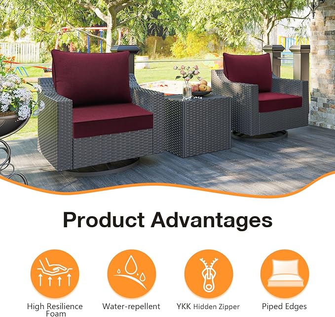 Sunbrella Outdoor Patio Chair Cushions Set, 24" x 24", Set of 2, Water-Repellent, Fade Resistant, Deep Seat Cushion for Backyard, Couch, Sofa and Patio Furniture, Spectrum Ruby