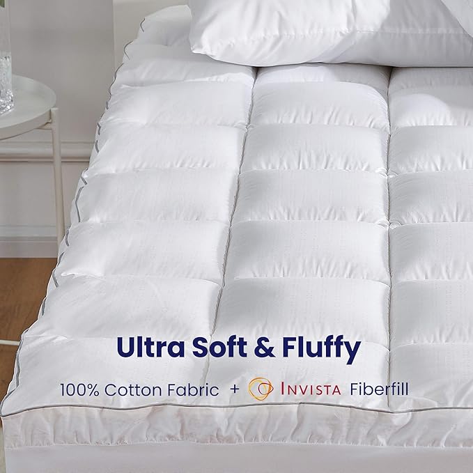 SLEEP ZONE Queen Size Cotton Mattress Pad, Machine Washable Mattress Protector Cover, Soft Cotton Top Cooling Mattress Topper Fits 8-21 inch Deep Pocket, Queen