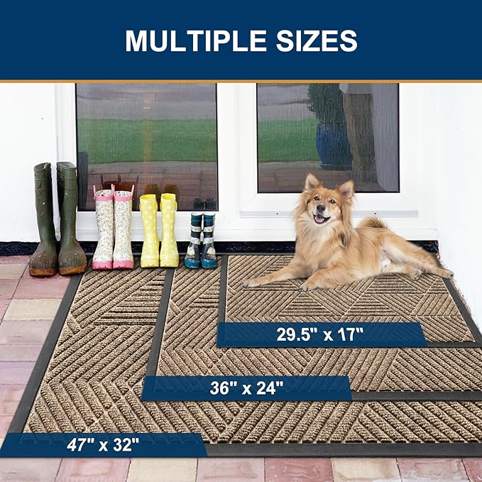 Smiry Front Door Mat Outside Entrance, Heavy Duty Sturdy Natural Rubber Doormat, Trap Dirt and Moisture, Easy Clean Low Profile Mats for Indoor Outdoor Entry, Irregular Triangle (36x24, Taupe)