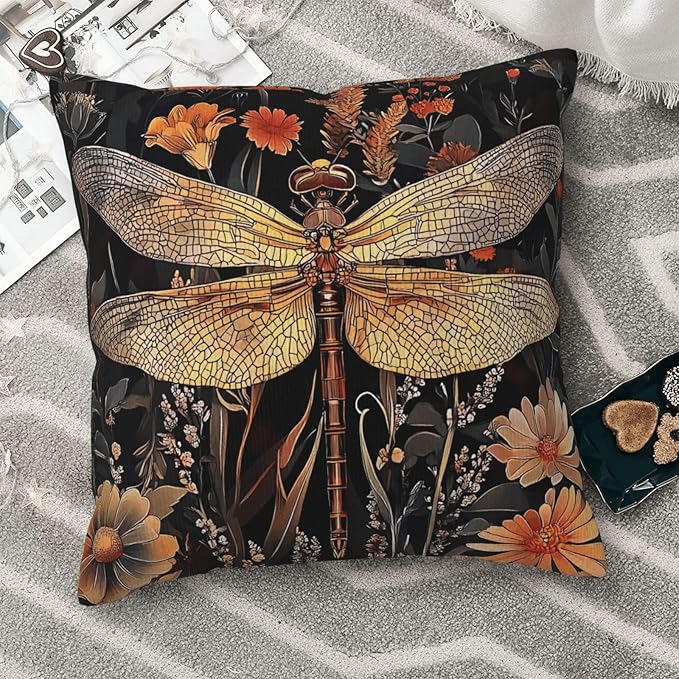 William Morris Abstract Vintage Floral Dragonfly Design 18x18 inches Throw Pillow Covers Square Pillowcases Decor for Bed Couch Sofa Living Room Cushion Covers