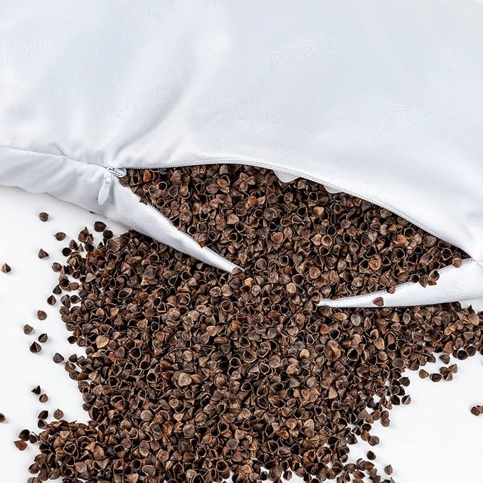 Buckwheat Neck Support Pillow Cervical Neck Cylinder Bolster Pillow Neck Pain Relief Breathable Comfortable for Back and Side Sleepers Round Pillows for Lunch Break Gray, 6x15 Inch