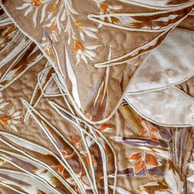 The HomeCentric Beige Bed Runner for King/Queen/Twin Cotton Decorative Bed Scarf 53"x18" Bed Runner Without Pillow Cover, Bird & Floral Bed Scarf Bedroom Décor Accent - Cockatoo Song