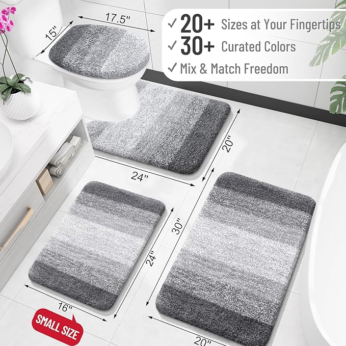 OLANLY Bathroom Rugs Mat 24x16, Extra Soft Absorbent Microfiber Bath Rugs, Rubber Backing, Quick Dry, Machine Washable Bath Mats for Bathroom Floor, Tub and Shower, Home Decor Accessories, Grey
