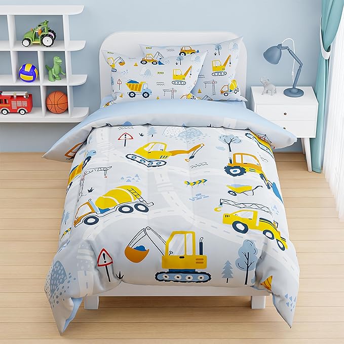SANDJEST Construction Duvet Cover Sets Twin Size for Kids Boys, Include 1 Polyester Comforter Cover 68x86 Inches and 1 Pillowcase 20x26 Inches, Comforter Not Included, Gift for Christmas Birthday
