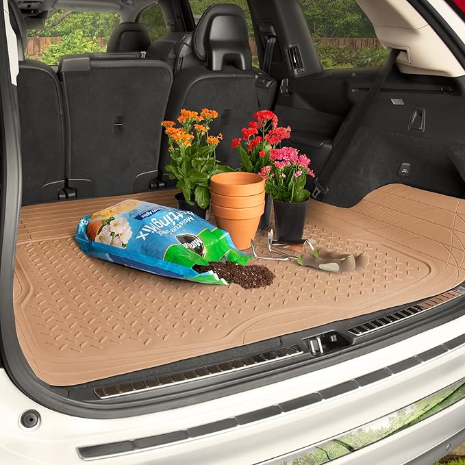 BDK Heavy Duty Rubber Cargo Mat Liner - All-Weather Trunk Protection, Trim-to-Fit Design for Cars, SUVs, Vans & Trucks - Non-Slip, Waterproof, Durable Cargo Floor Liner - 46" x 56.75" x 0.25" - Beige