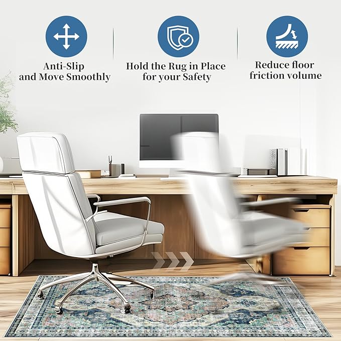 Office Chair Mat for Hardwood Floor&Tile Floor,36"X 48" Heavy Duty Desk Chair Mat for Hard Floors,Under Desk Rug for Rolling Computer Chair,Anti Slip,Low Pile Carpet Floor-Blue Flower