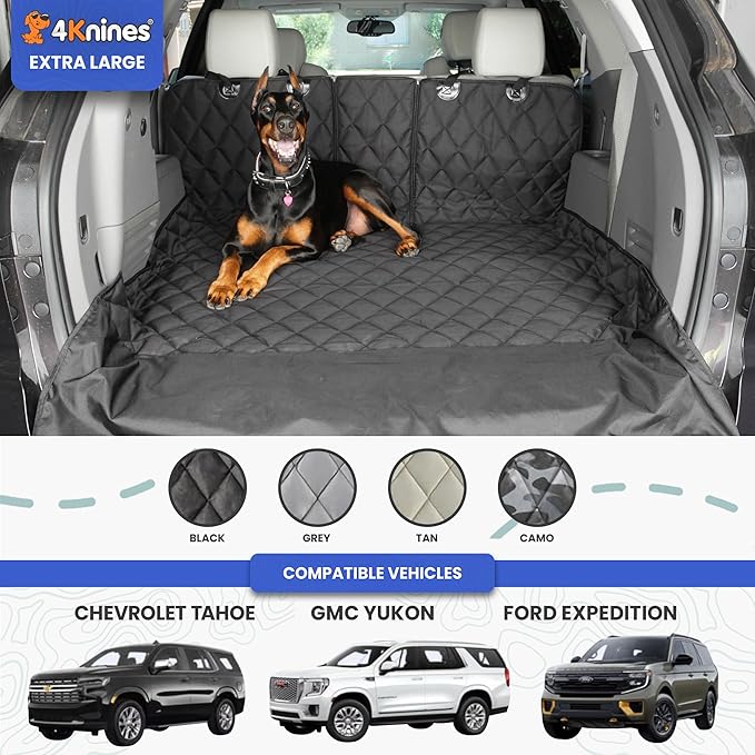4Knines Split Cargo Liner for SUV – for Dogs & Pets, Heavy-Duty, Waterproof Trunk Mat & Cargo Cover – Fits 60/40 Split Bench & Armrest Pass-Through – Machine Washable, Non-Slip (Extra Large, Black)
