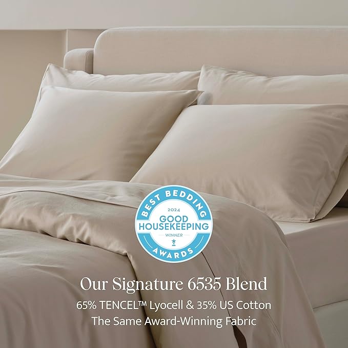 Double Stitch Cotton Tencel Duvet Cover - Queen Size Comforter Cover, Luxury & Soft Eucalyptus Lyocell Bedding Set for Hot Sleepers, Cooling & Breathable, Button Closure, Sandstone, 90"x90"