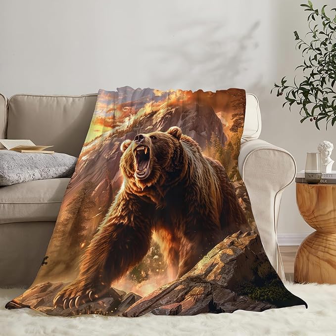Bear Animal Throw Blanket - Gifts and Decor for Cabin, Girls, Women, Boys, Men - Soft Warm Cozy Fleece for Couch, Sofa, Bed 60"x50"