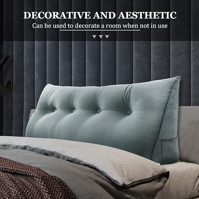 Wedge Headboard Pillow Dorm Room Reading Pillow Back Support for Sitting Up in Bed Bolster Lumbar Cushion Body Positioning Bedrest Velvet 54in Light Gray Full